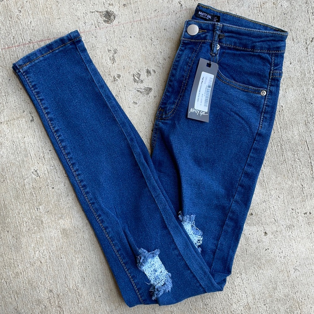 Nasty Gal High-Rise Distressed Skinny Jeans